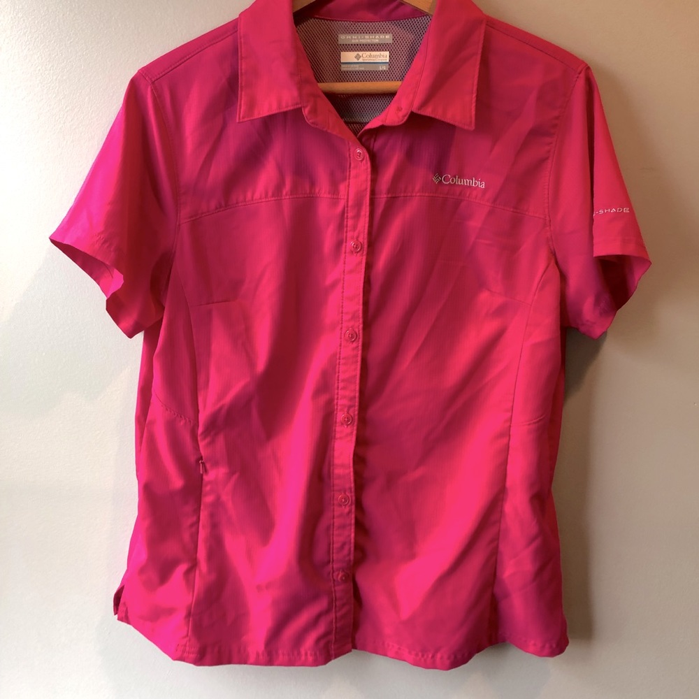 Columbia PFG Women’s Pink Button Down Fishing Shirt Mesh Breathable Size L